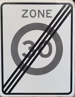 Verkeersbord, A 0230ze, &quot;einde zone max. snelheid 30kmh.&quot; 53&times;67cm.