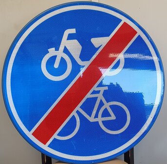 Verkeersbord, Einde verplicht fiets/bromfietspad, &oslash;60cm.