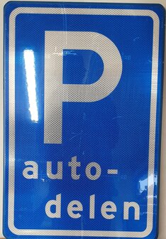 Verkeersbord, E08r, parkeerplaats autodelers, 60&times;40cm.