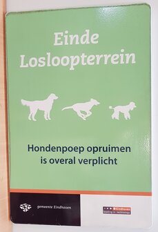 Verkeersbord (Einde losloopterrein honden.......)