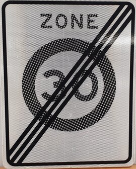 Vrekeersbord A02-30-ZE &quot;Einde zone 30km.&quot; 53&times;67cm.